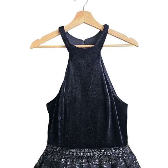 ELLIE WILDE MON CHERI EW118075 Black Goth Prom Velvet Halter Beaded Skirt Dress - Picture 2 of 8